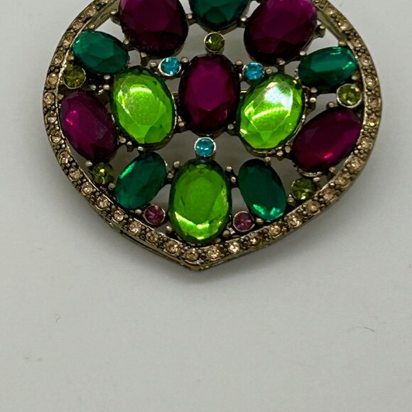 Vintage Monet  Brooch Pin Acrylic Oval Shape Gold-Tone Backing Pink Green Teal - Picture 11 of 16